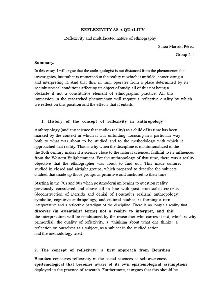 Understanding Reflexivity in Anthropology | PDF | Ethnography ...