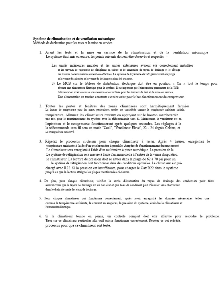 Mise en service des systèmes de climatisation | PDF | Climatisation | Tuyau