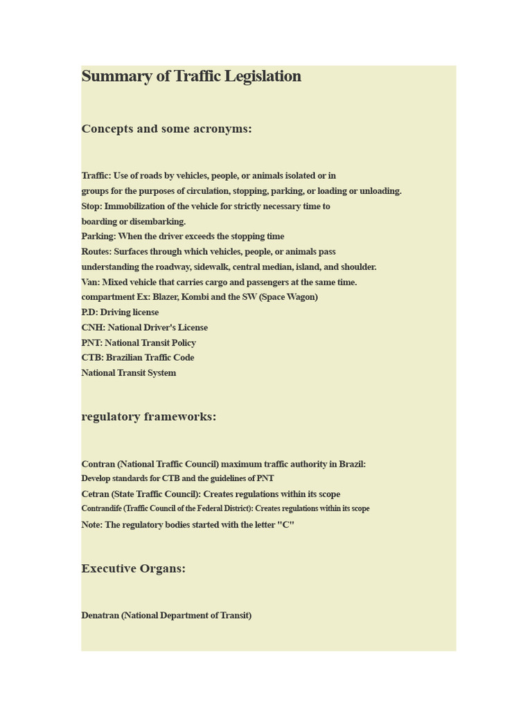 Traffic Legislation Overview and Guidelines | PDF | Exhaust Gas | Traffic