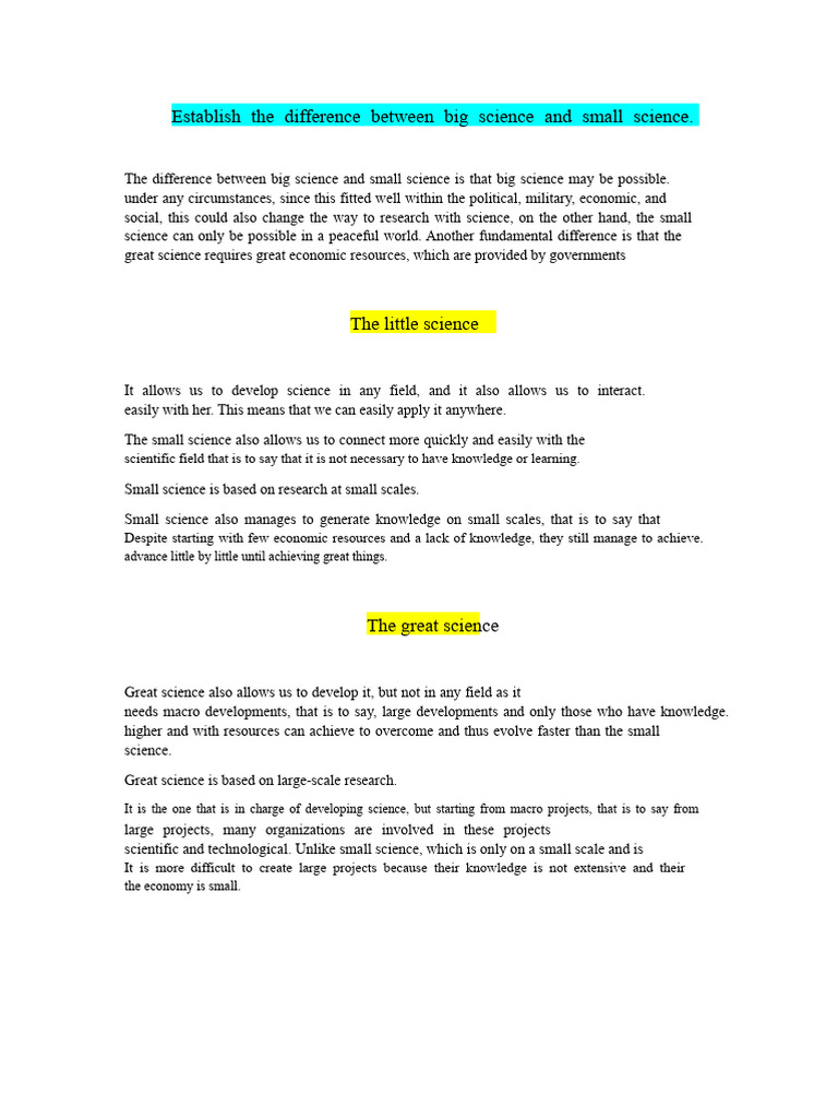 Establishing The Difference Between Big Science and Small Science | PDF ...