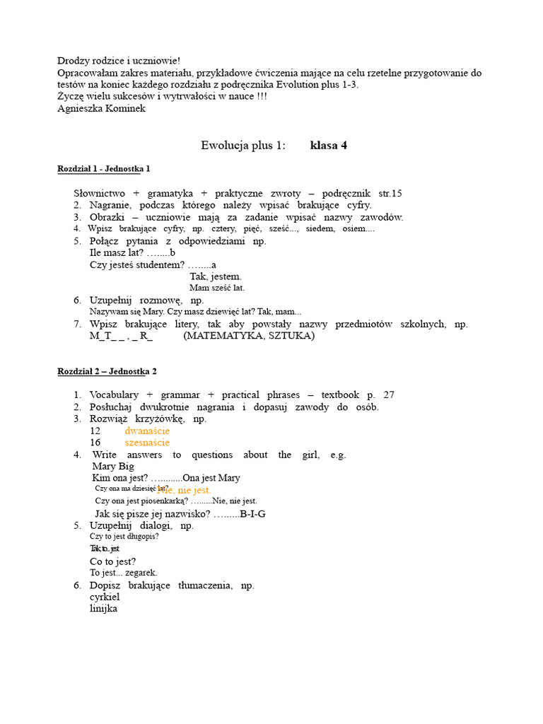 Testy Jednostkowe 1-8 Evolution Plus 1-3 Język Angielski | PDF