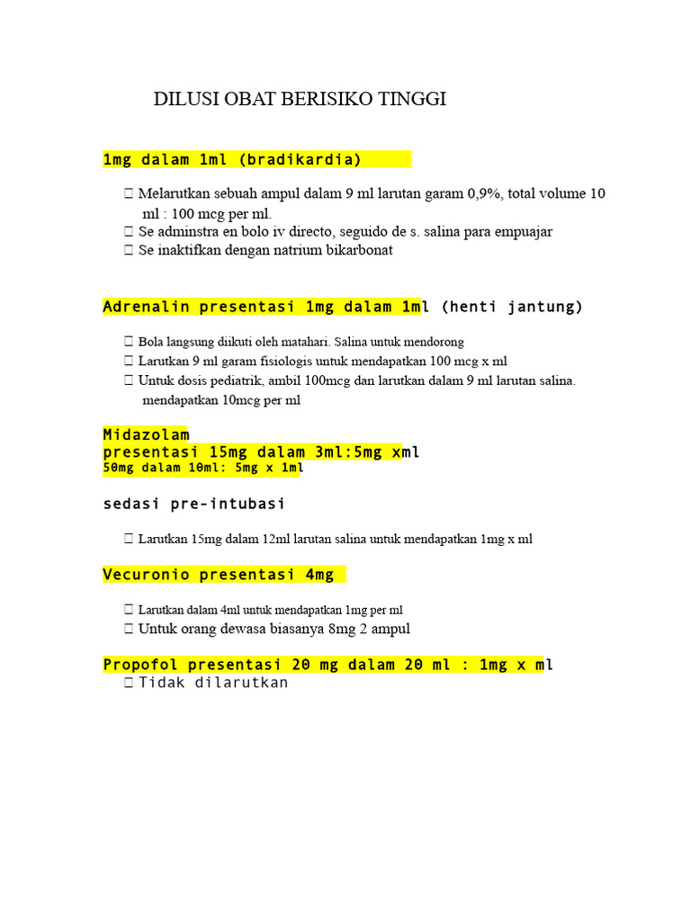 Prosedur Dilusi Obat Taquikardi | PDF