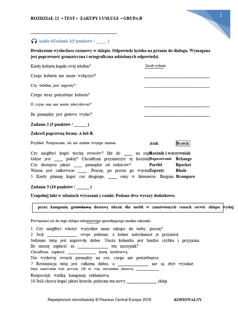 Test B Jednostki 12 REP8 | PDF