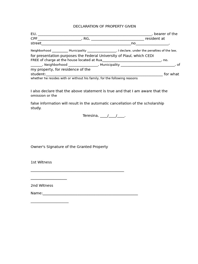 Property Declaration for Student Residence | PDF