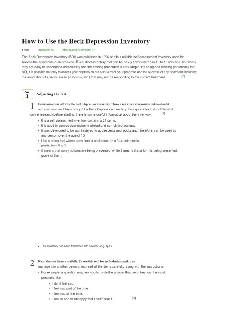 Using the Beck Depression Inventory Guide | PDF | Major Depressive ...