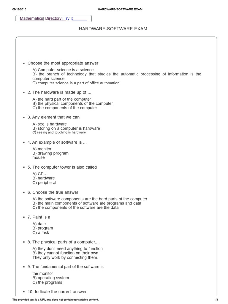 Hardware-Software Exam Questions | PDF | Computer Hardware | Operating ...
