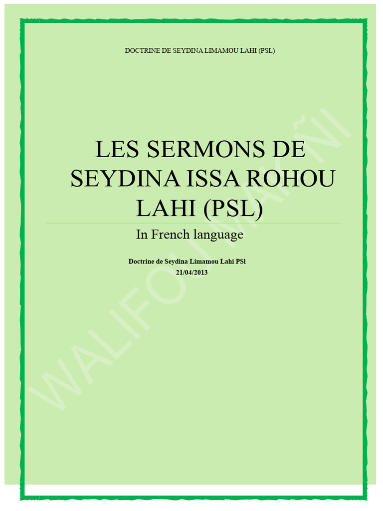 Sermons de Seydina Issa Rohou Lahi | PDF | Dieu | Allah