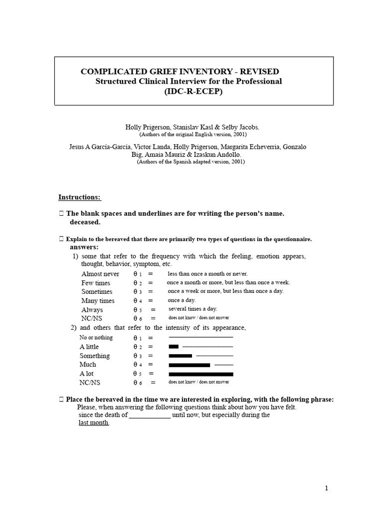 Revised Complicated Grief Inventory | PDF | Grief | Behavioural Sciences