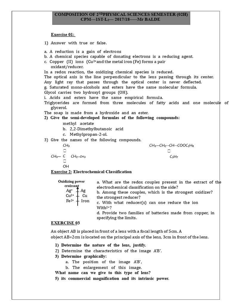 Composition of The 2nd Semester of Physical Sciences | PDF
