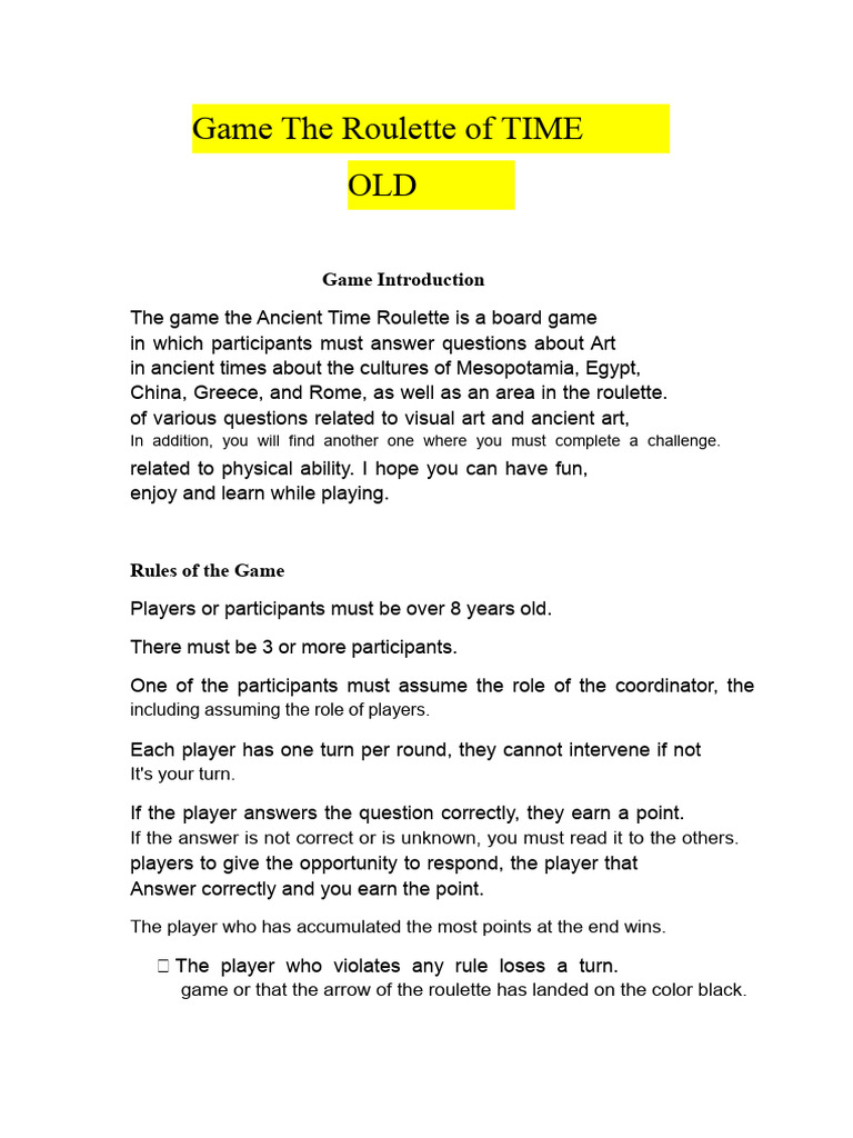 Game The Ancient TIME Roulette PDF | PDF