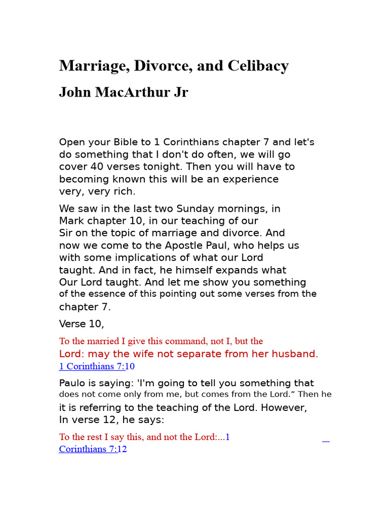 MacArthur on 1 Corinthians 7: Marriage Insights | PDF | First Epistle ...