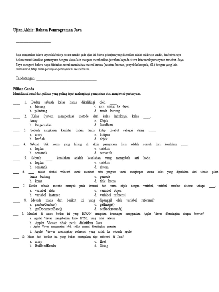 Ujian Akhir Bahasa Pemrograman Java | PDF