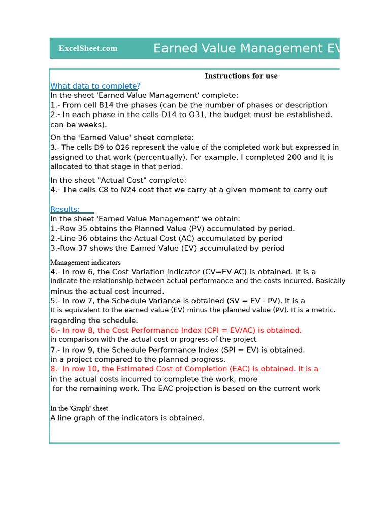 Earned Value Management Excel Guide | PDF | Analysis | Project Management