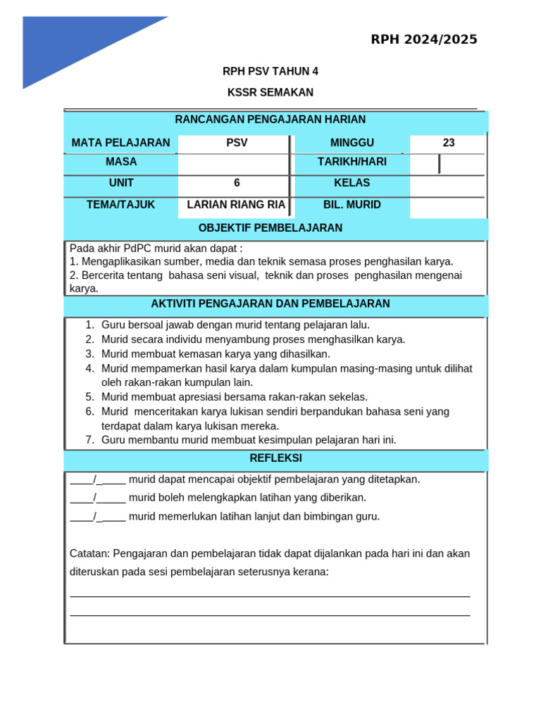 Larian Riang Ria PSV Tahun 4 | PDF