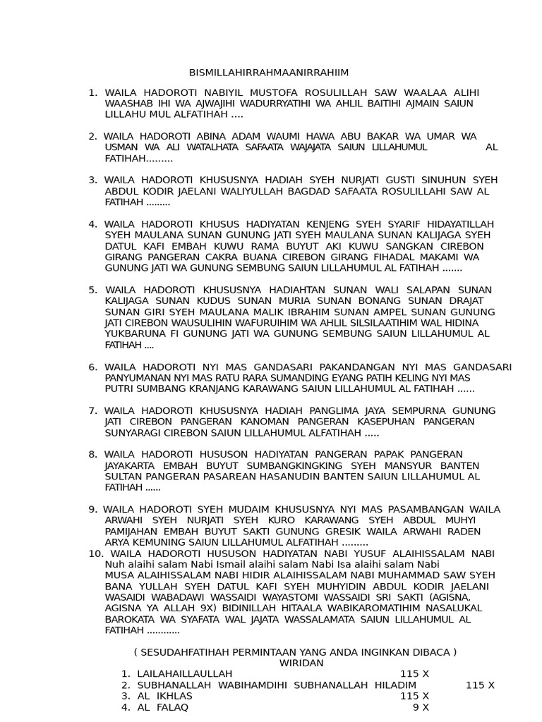 Doa dan Wirid untuk Para Wali | PDF | Alquran | Islam
