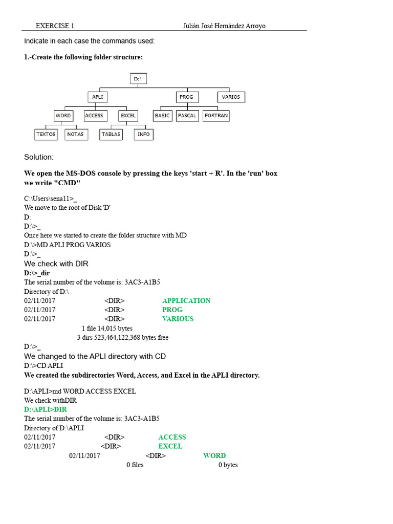 Exercise 1 MS DOS Julian Jose Hernandez Arroyo | PDF | Computer File ...