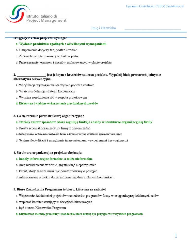 Test 1 Z Odpowiedziami | PDF