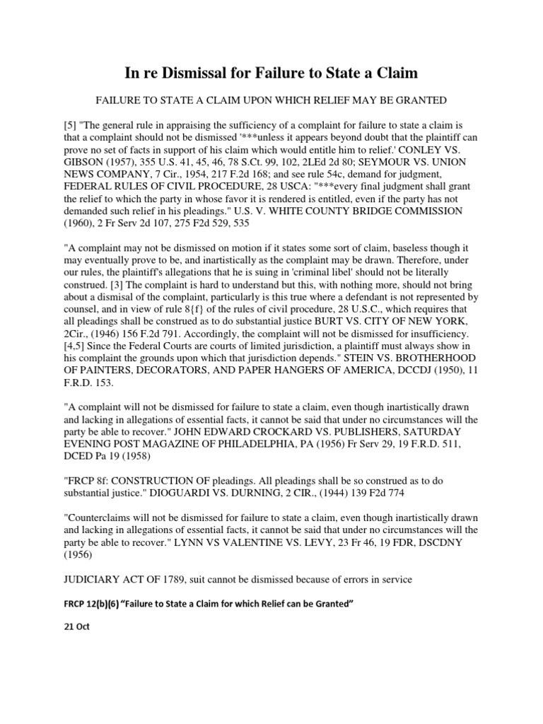 In Re Dismissal For Failure To State A Claim PDF Demurrer Federal