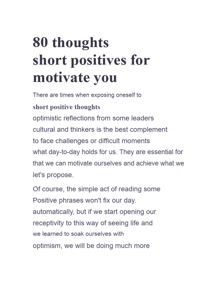 80 Short Positive Thoughts To Motivate You PDF Optimism Thought