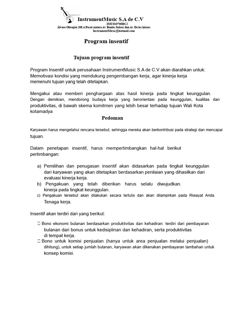 Program Insentif Karyawan InstrumentMusic | PDF