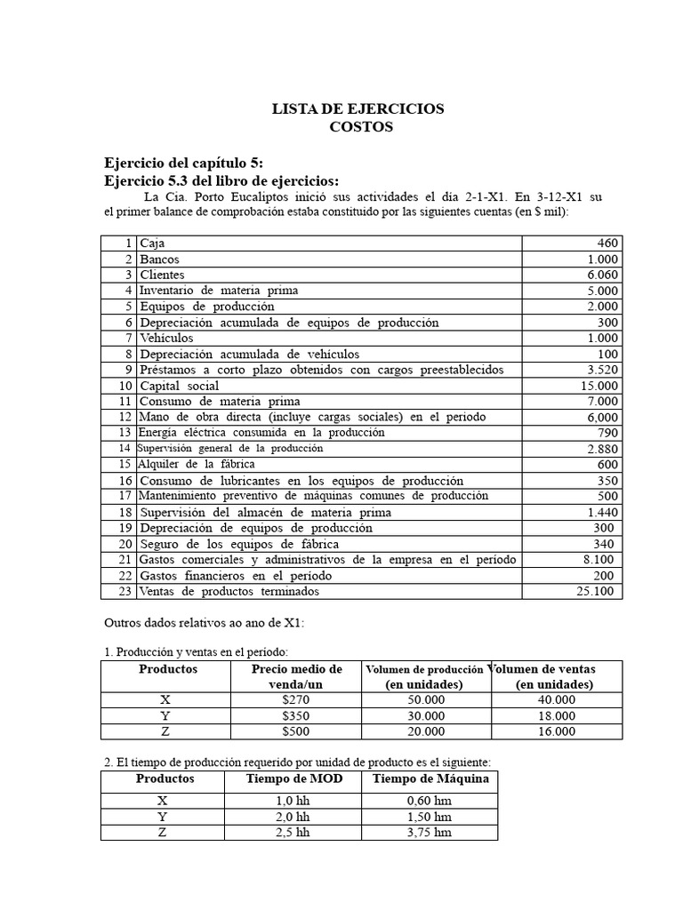Contabilidad General - Ejercicios - Lista de Ejercicios de Costos | PDF ...