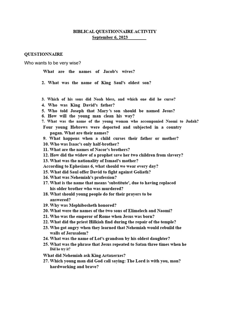 Biblical Questionnaire for Wisdom Seekers | PDF | Jesus | Bible