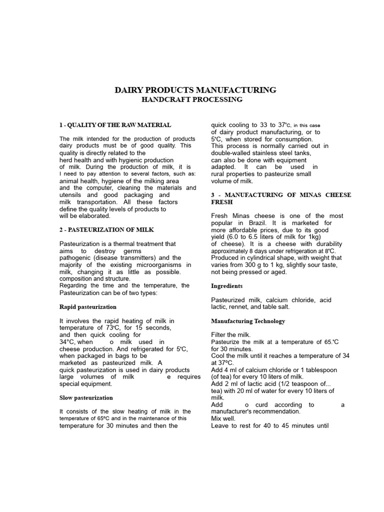 Dairy Product Manufacturing Process Guide | PDF | Milk | Cheese