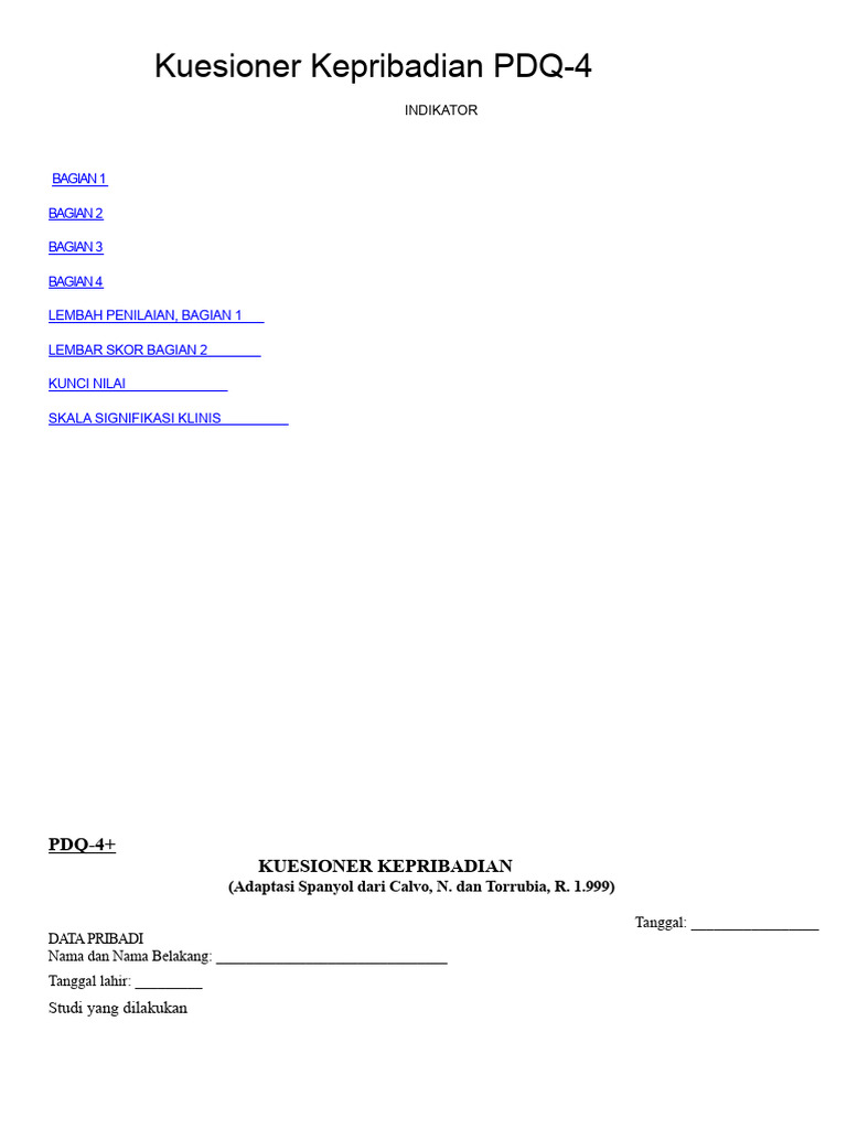 Kuesioner Kepribadian PDQ-4 Lengkap | PDF