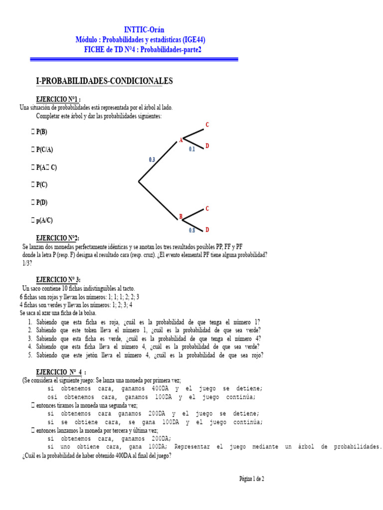 Ejercicios de Probabilidades y Estadísticas | PDF | Probabilidad ...