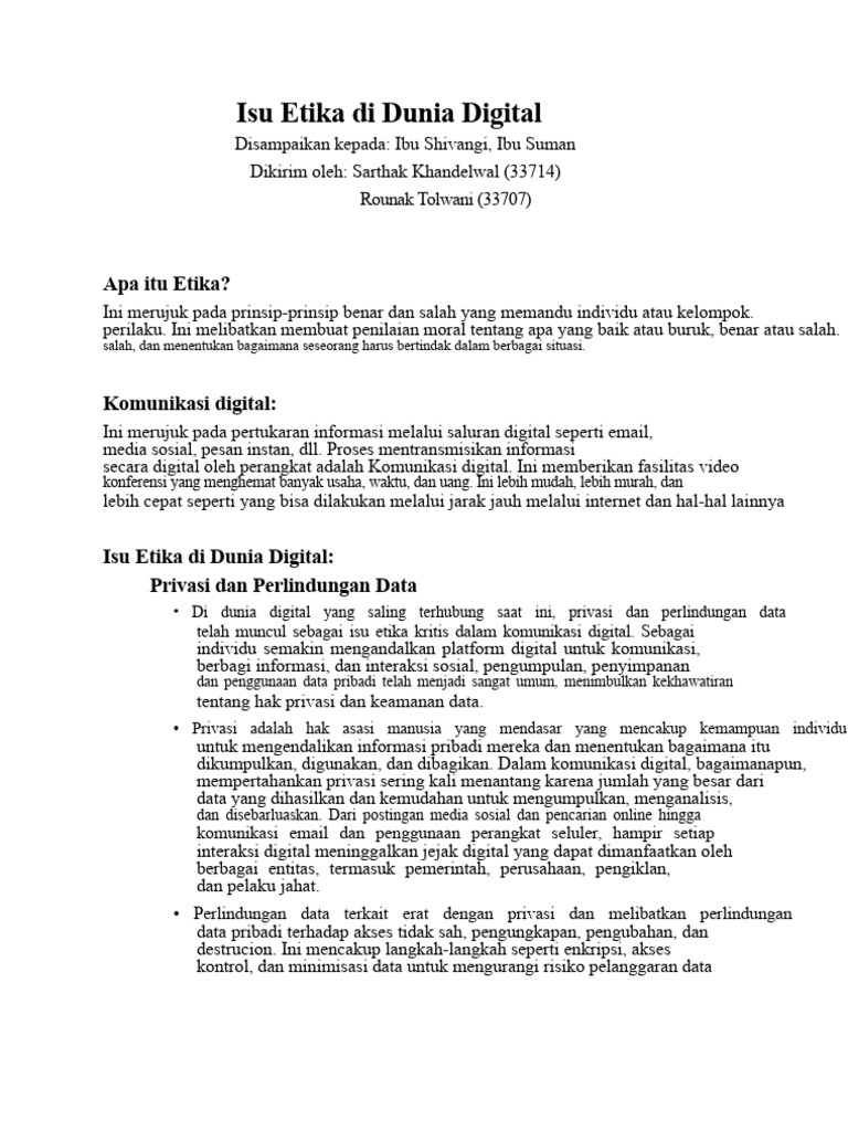 Etika Privasi dan Data di Era Digital | PDF