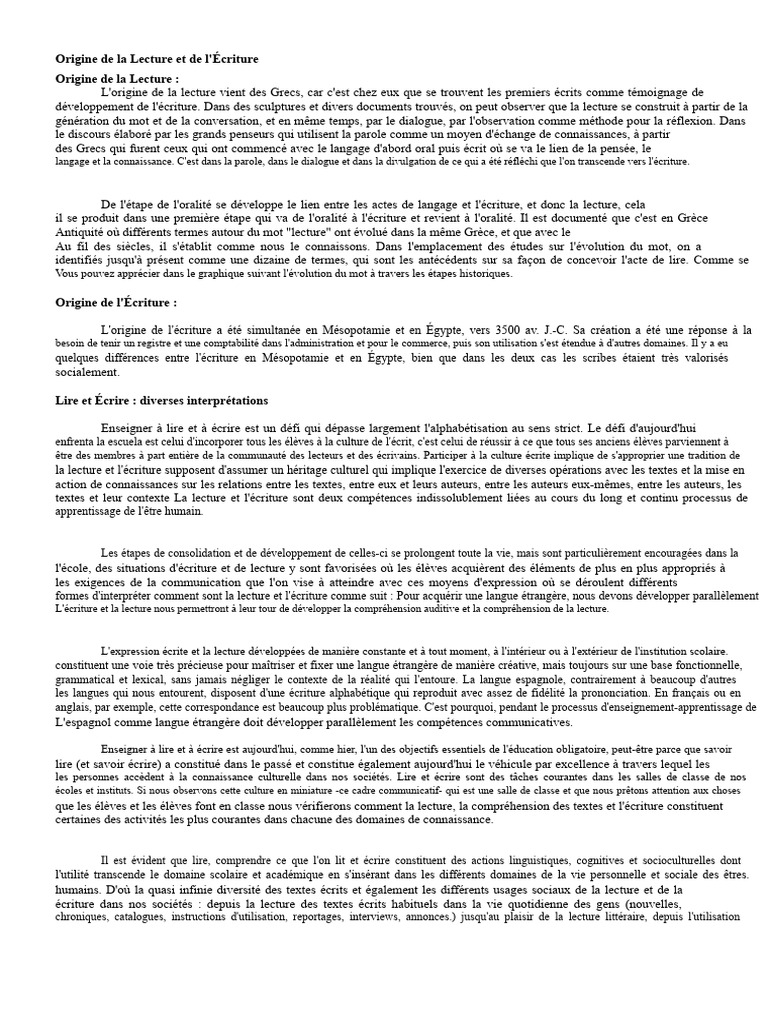 Origines de la Lecture et de l'Écriture | PDF | Syllabe | Sciences ...