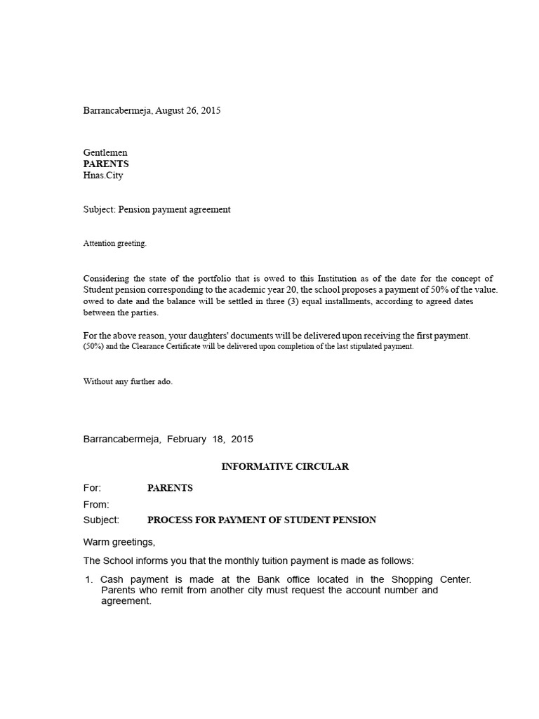 Letter of Payment Agreement | PDF | Payments | Banks