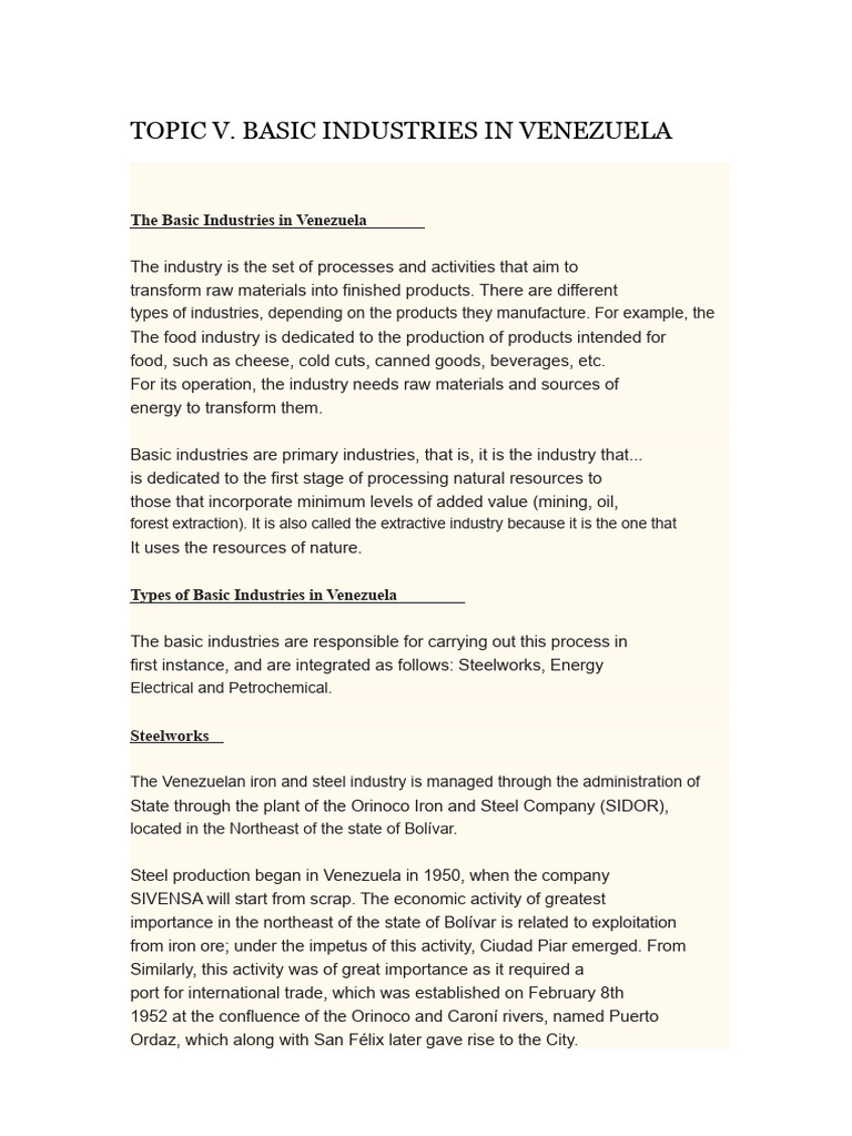 Key Industries in Venezuela | PDF | Agriculture | Steel Mill