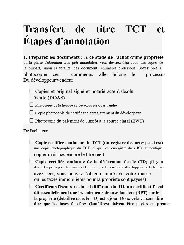 Guide du transfert de TCT et annotation | PDF | Impôts | Taxe foncière