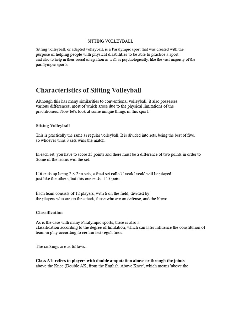Sitting Volleyball Rules Overview | PDF