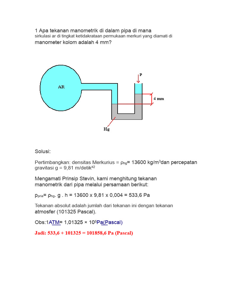 1 Apa Tekanan Manometrik Di Dalam Pipa Tempat Udara Mengalir Jika ...