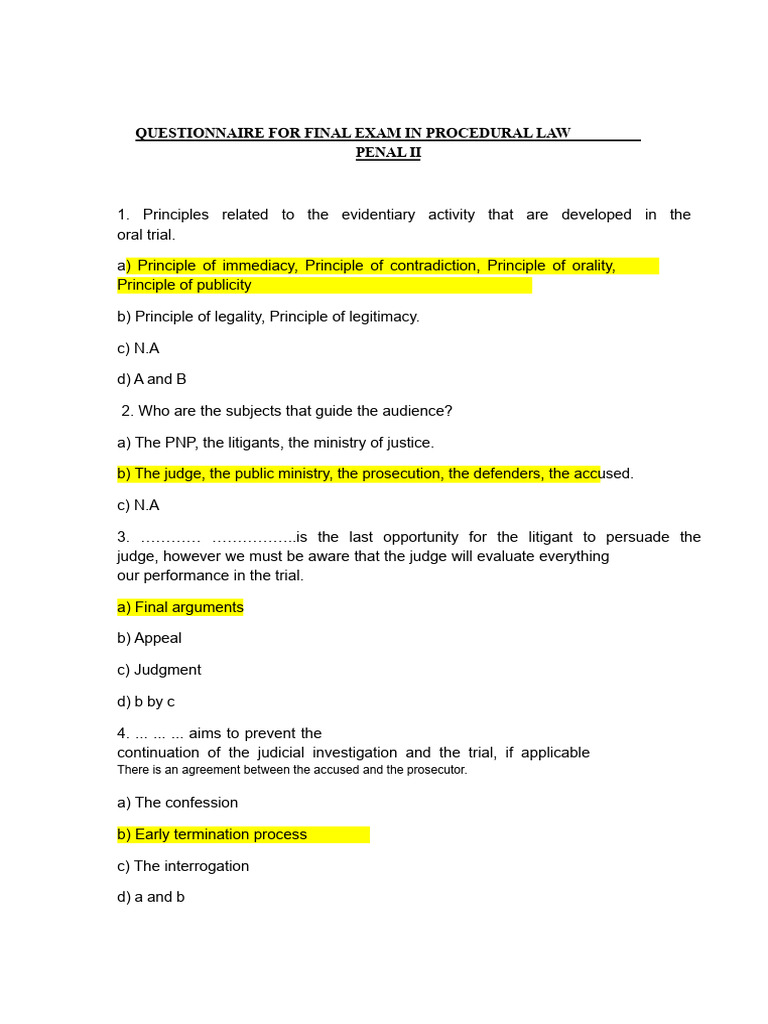 Question Bank Final Exam Criminal Procedural Law II | PDF | Trials ...