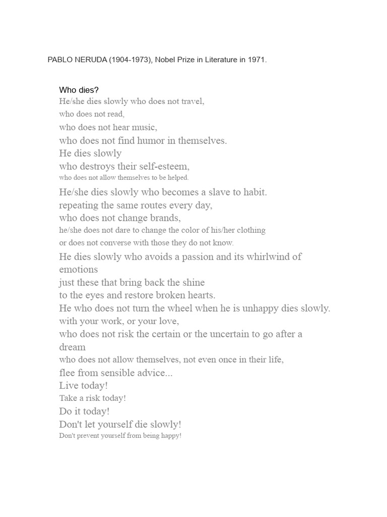 Neruda's Poem on Embracing Life | PDF