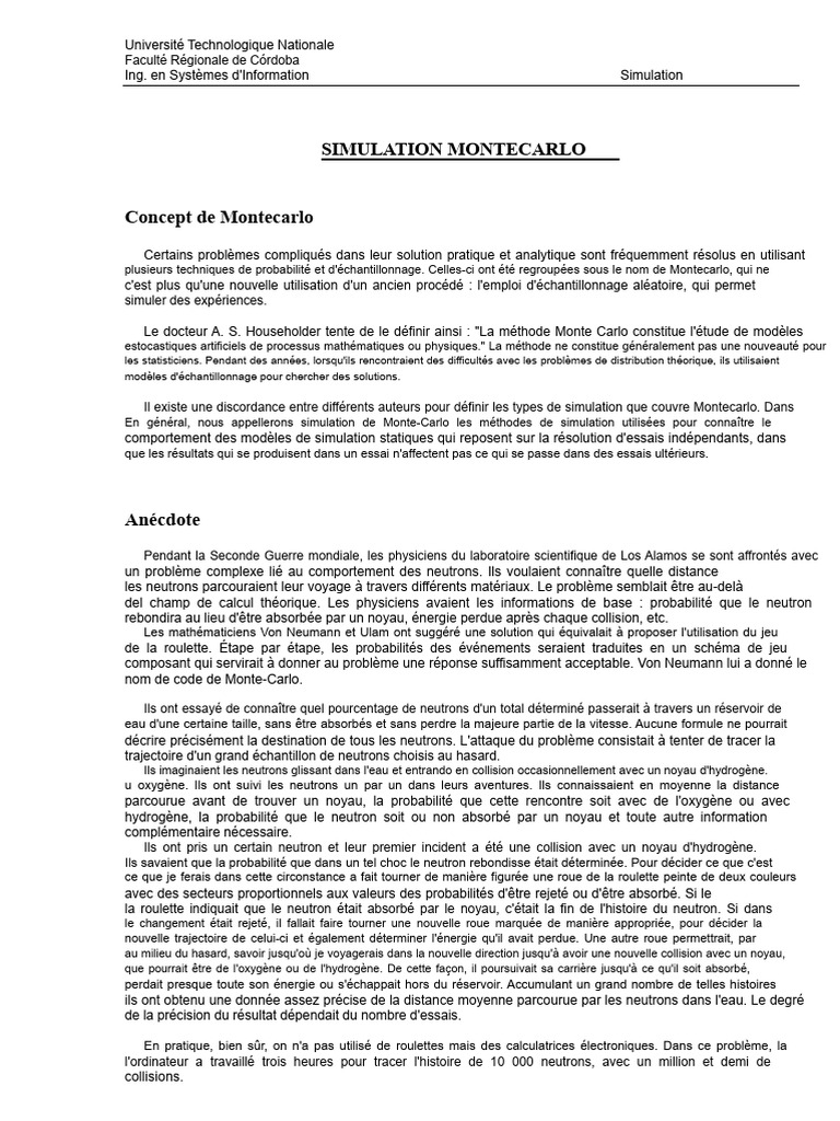 Simulation par Méthode Monte Carlo | PDF | Méthode de Monte-Carlo ...