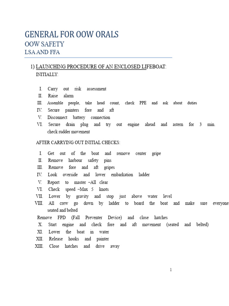 OOW Orals: Lifeboat & Fire Safety Procedures | PDF | Dangerous Goods ...