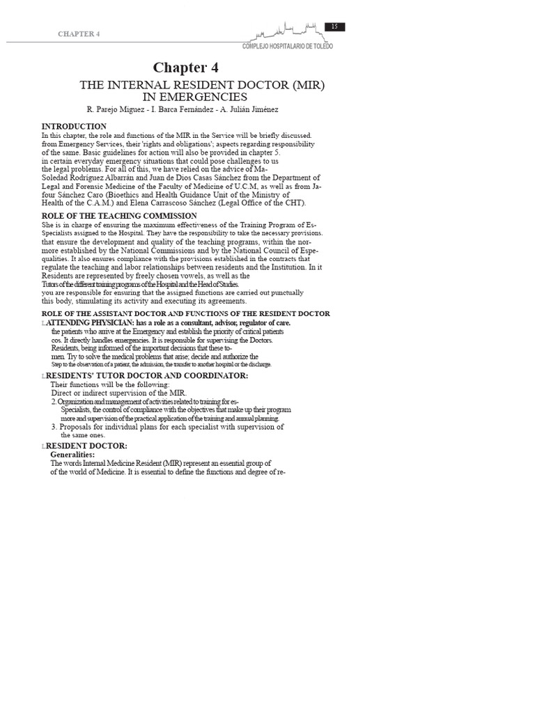 The Resident Internal Physician (MIR) in Emergencies | PDF | Residency ...