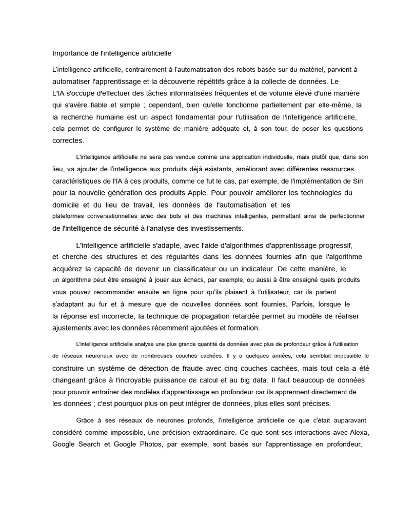 Importance de l'intelligence artificielle | PDF | Intelligence ...
