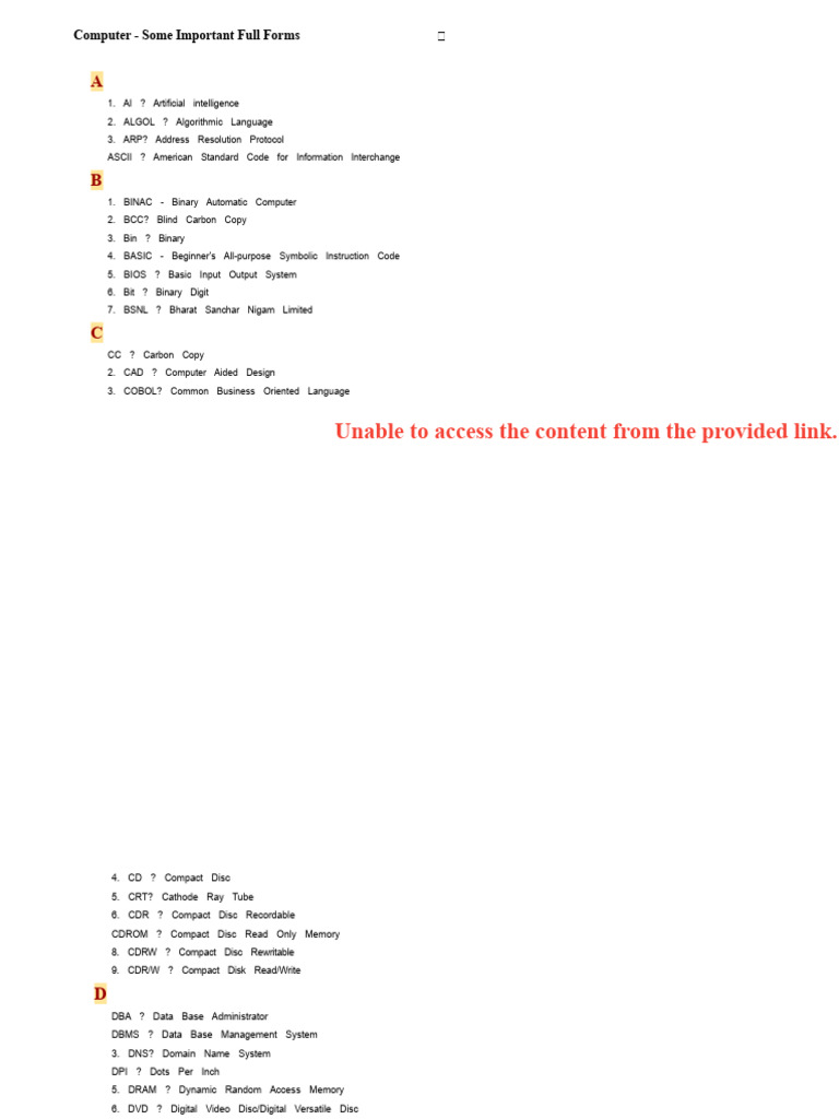 Computer Abbreviations and Full Forms | PDF | Computer Network | Floppy ...