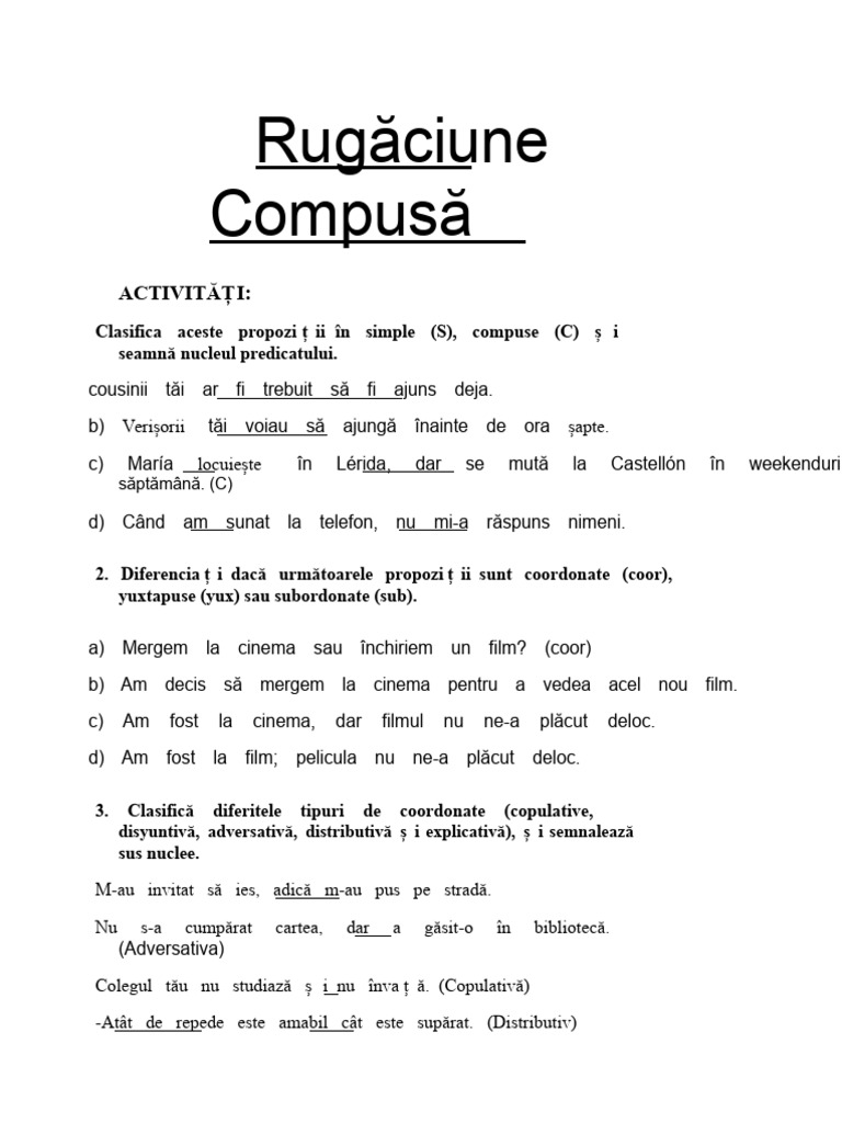 Exerciții de Propoziții Compuse | PDF