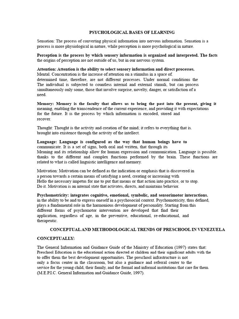 Psychological Bases of Learning | PDF | Perception | Senses