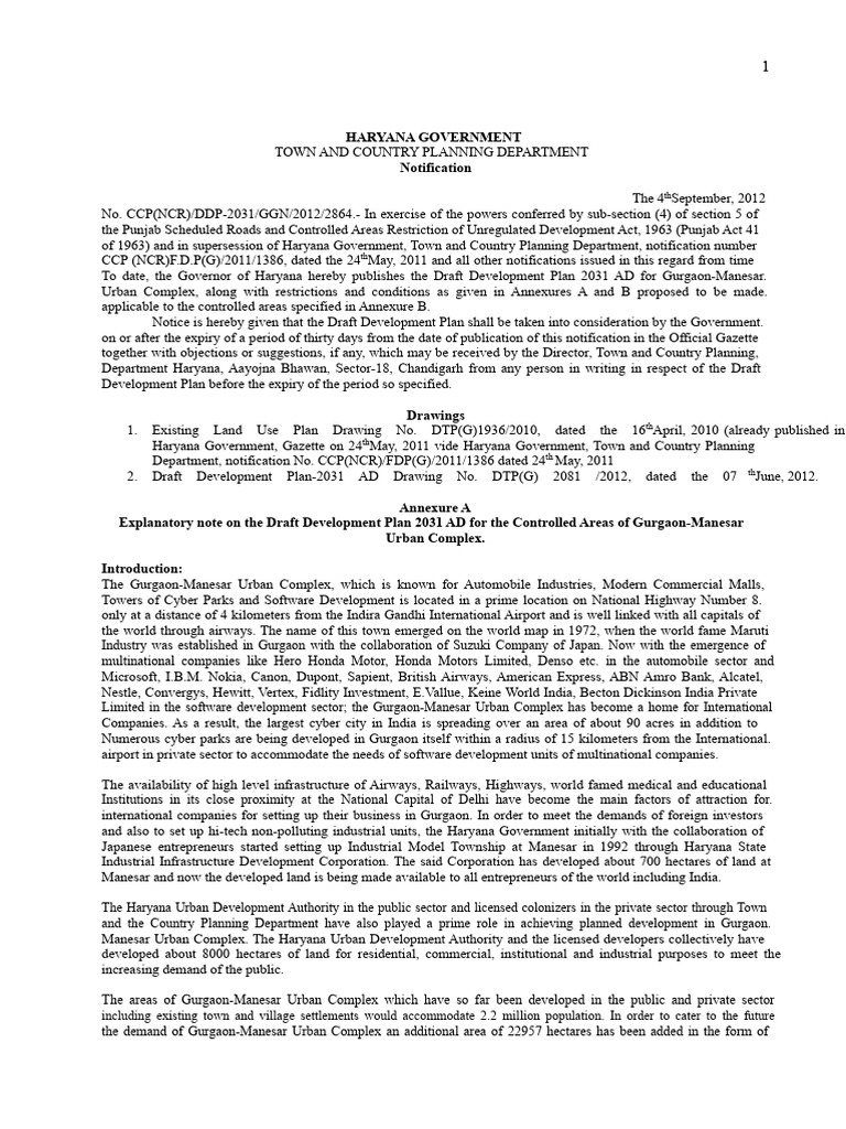Draft Development Plan 2031 for Gurgaon | PDF