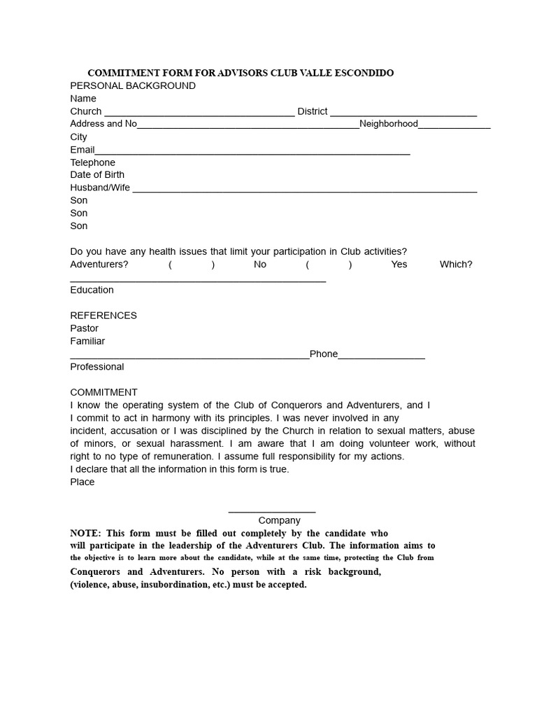 Example of Commitment For Conqueror Leaders | PDF