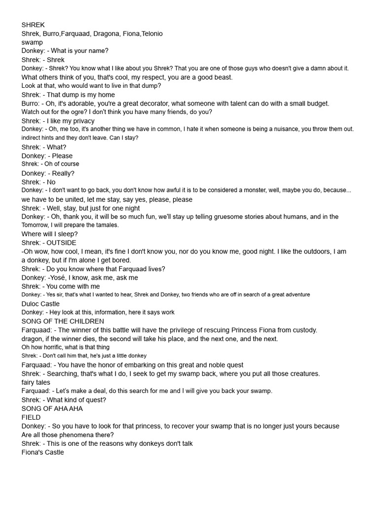 Shrek Movie Script Excerpt | PDF