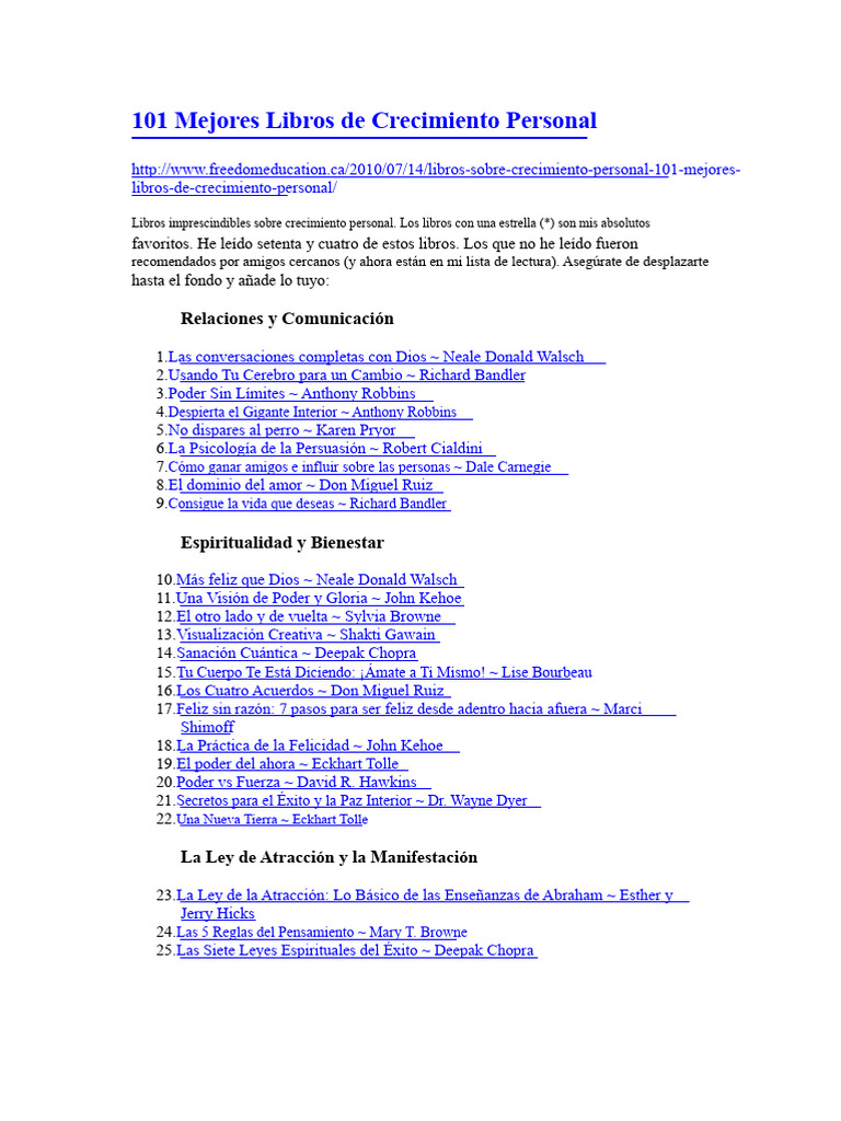 101 Libros de Crecimiento Personal | PDF | Sicología | Conceptos ...