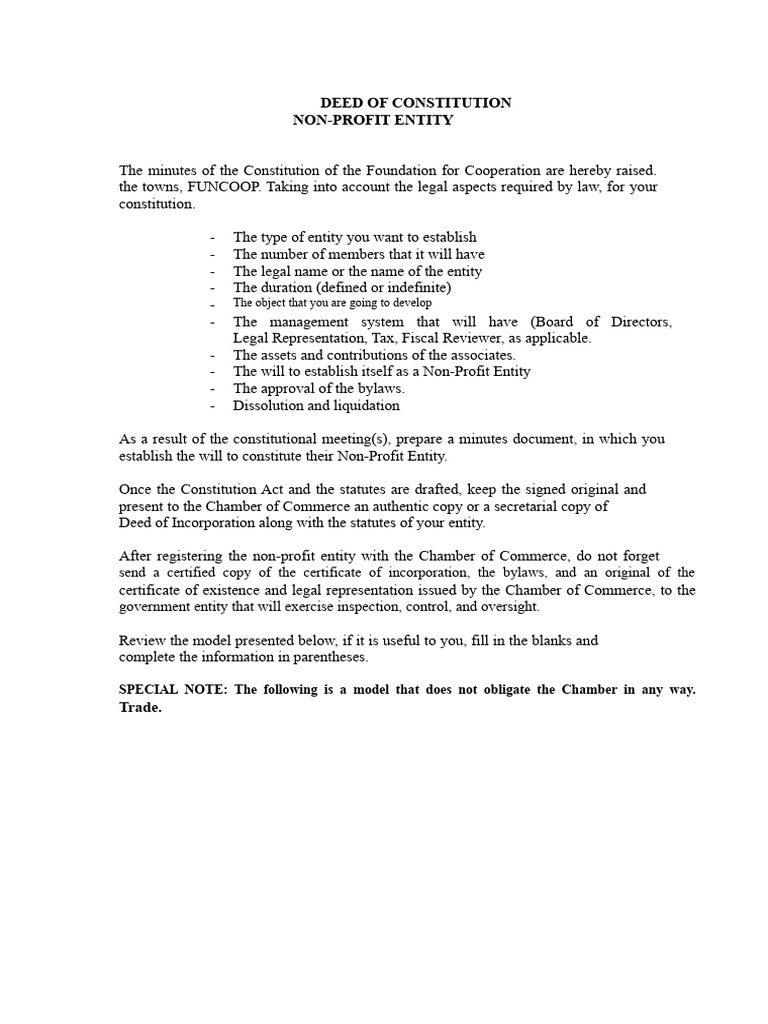 Non-Profit Entity Constitution Deed | PDF | Nonprofit Organization ...